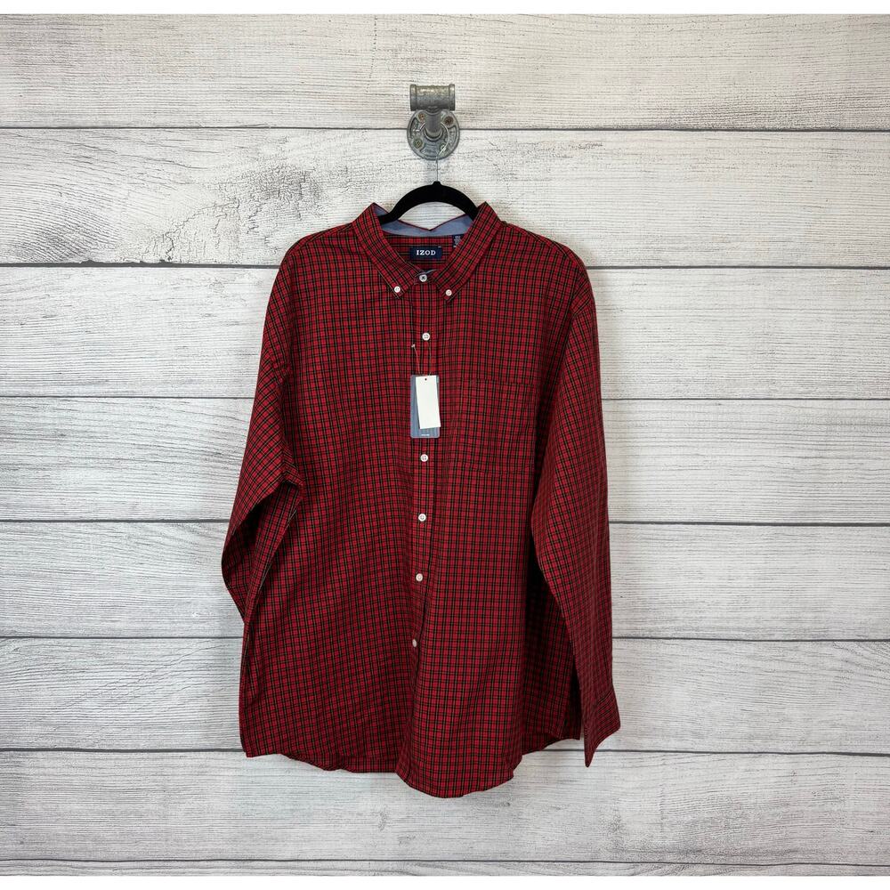 Izod Men's Red & Black Plaid Long Sleeve Button Up Shirt Size XXL